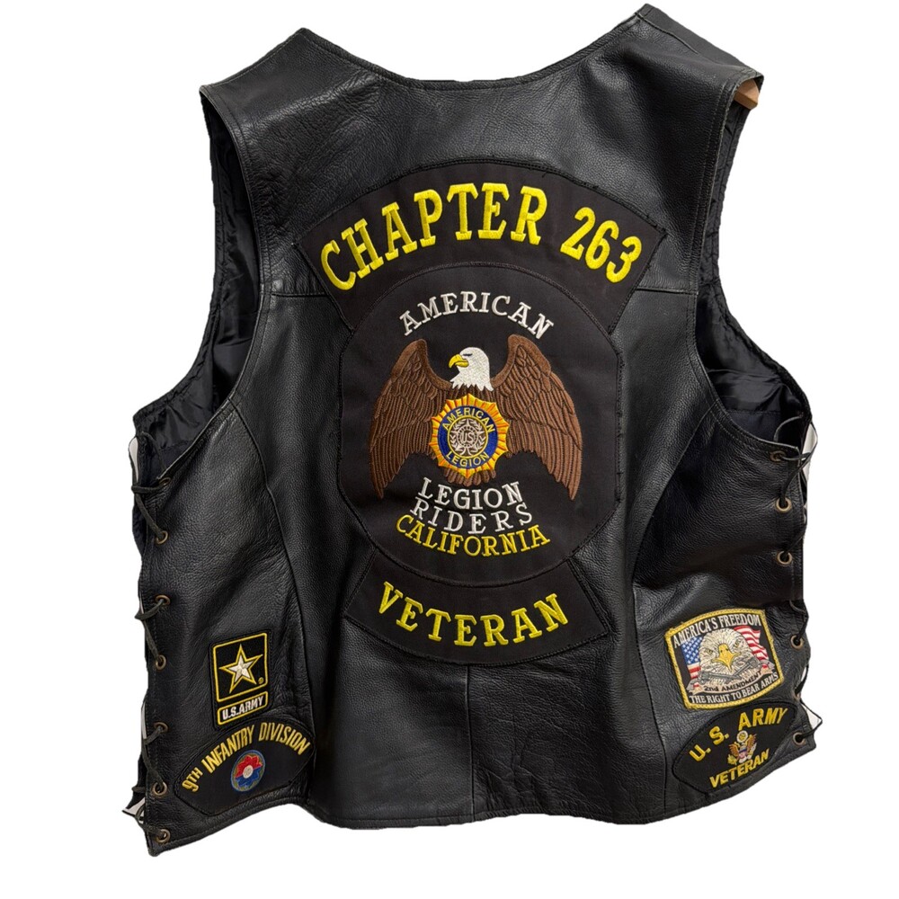 Military Veterans Mens XXL California Leather Biker Jacket Legion Riders Army